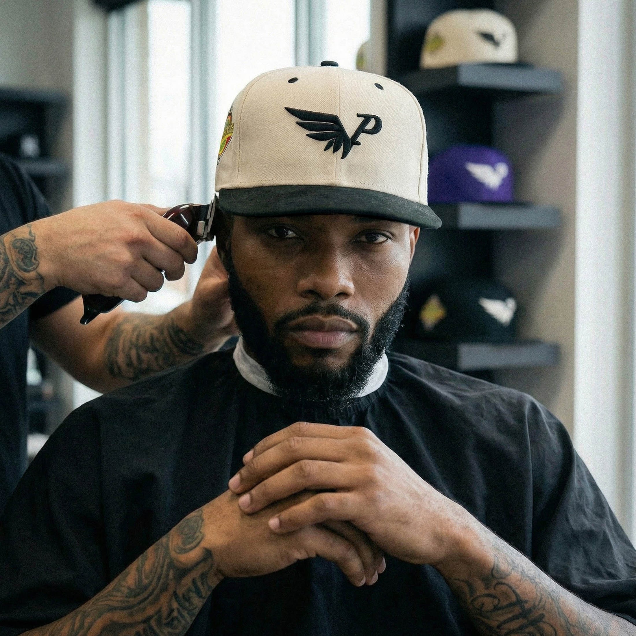 Off-White & Black Ink Fitted