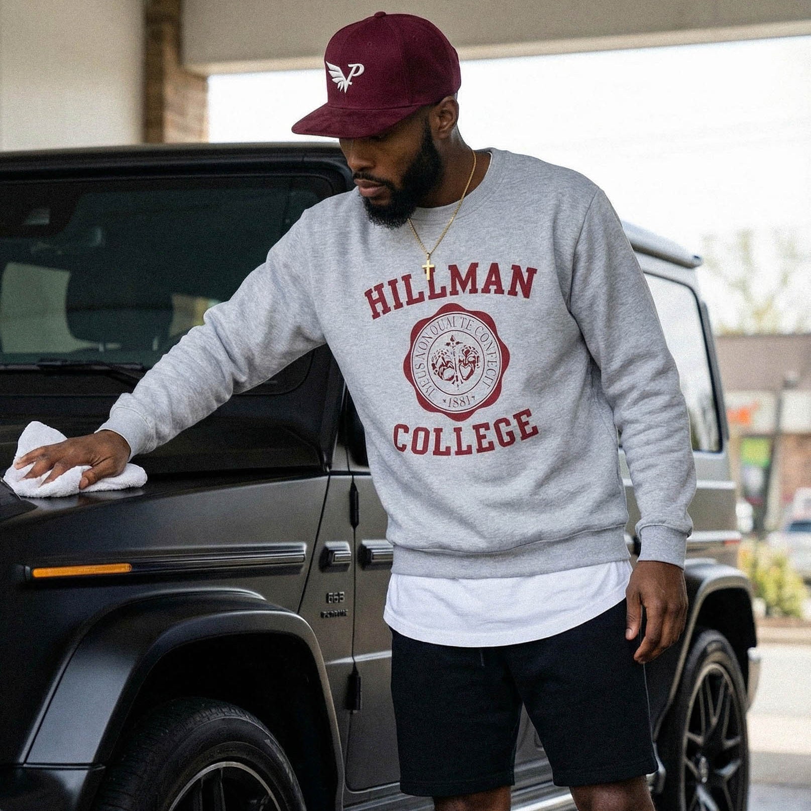 Brick Snapback— Maroon/White