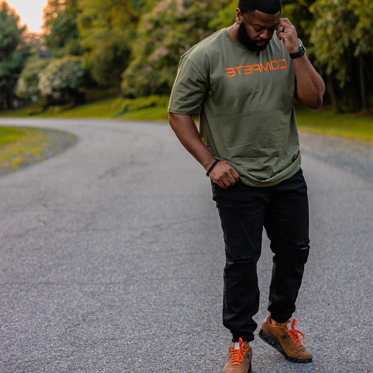 Army Green/Orange COMPETE Tee